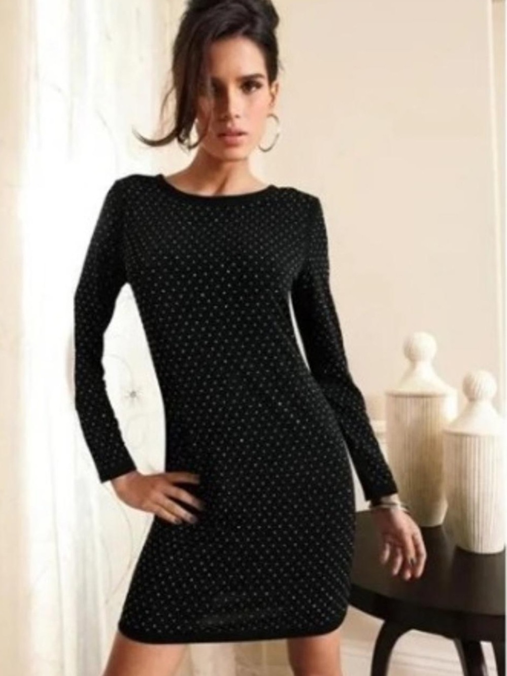H&M Black Velvet Rhinestone Studded Mini Dress